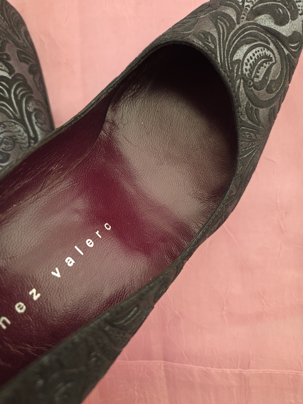 Martinez Valero Black & Grey Velvet Paisley Embossed Pumps Heels Made In Spain 9 - Picture 9 of 16